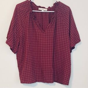 LOFT Women's Maroon Grid Blouse
